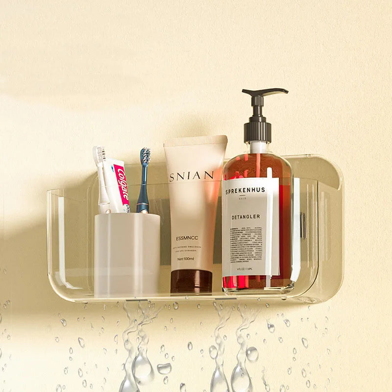 Transparent PET Storage Rack – Adhesive Wall Mounted Shelf for Bathroom Kitchen