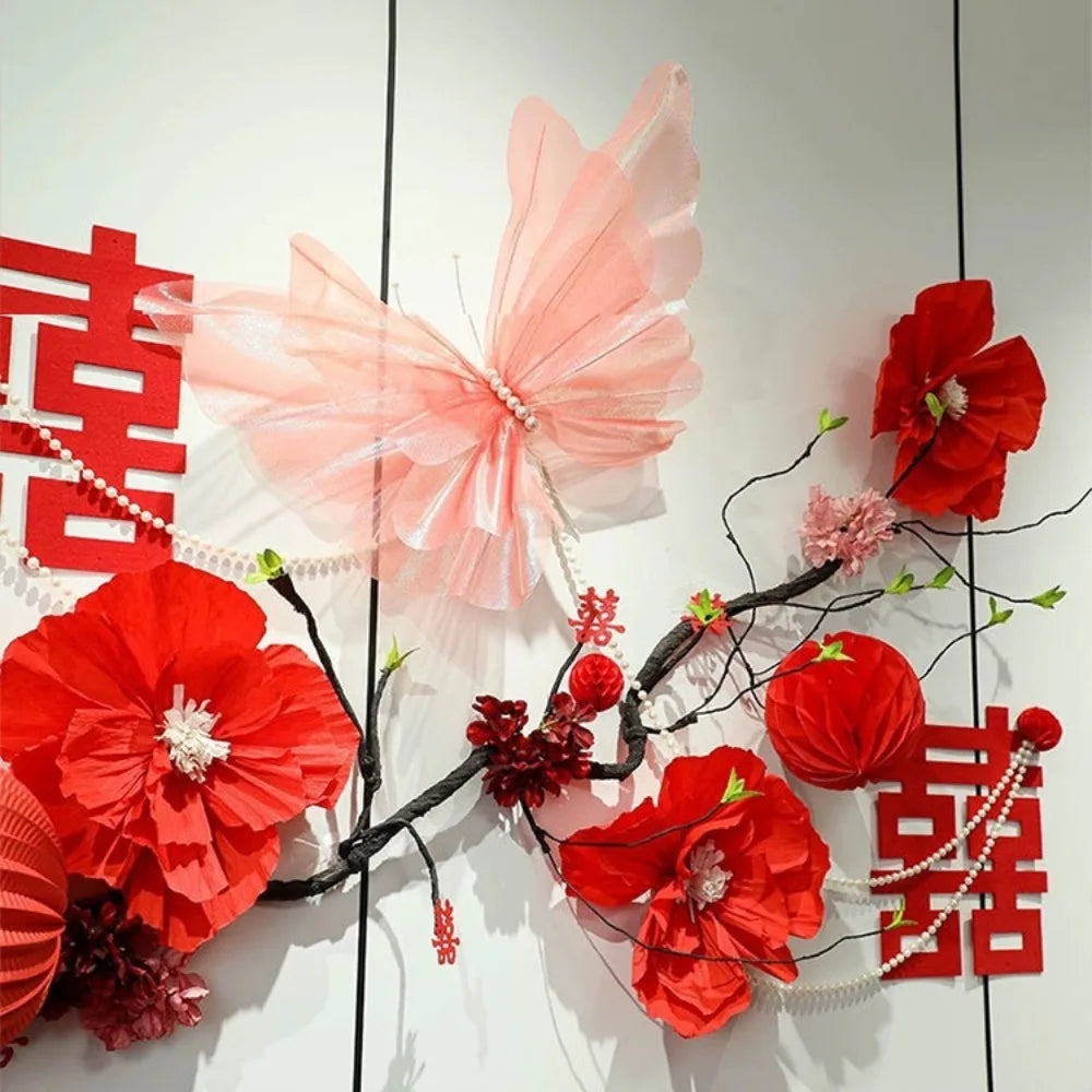 Large 3D Gauze Butterfly Decoration – Hollow Hanging Display for Weddings
