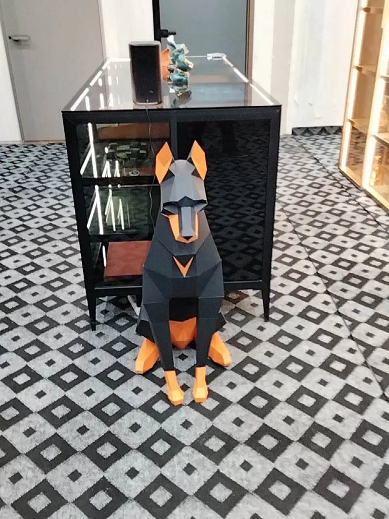Doberman 3D Papercraft Sculpture – DIY Animal Model for Home Decor