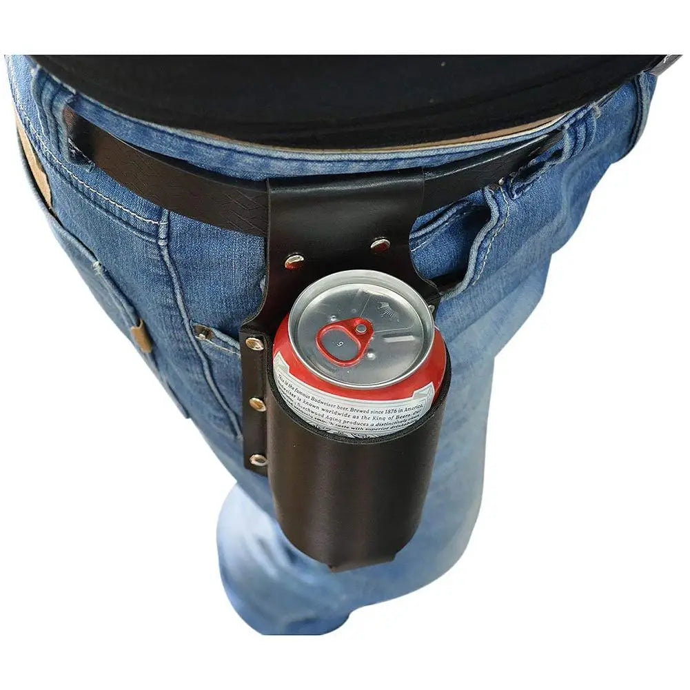 Vintage Leather Belt Bag – Adjustable Bottle Holster for Hiking and Camping