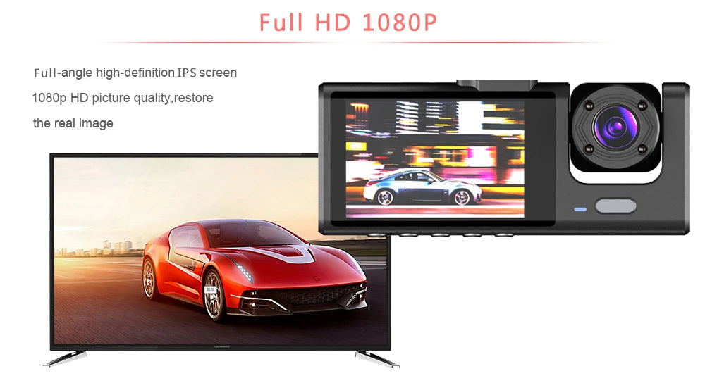 Triple Lens Car Dash Cam – 1080P 3-Channel Video Recorder for Vehicle Security