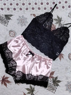 Lace Silk Pajama Set – Sexy Crop Top and Shorts for Women Sleepwear