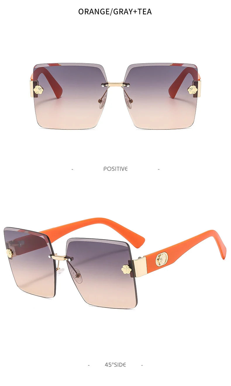 Oversized Rimless Square Sunglasses – Gradient Fashion Eyewear for Women
