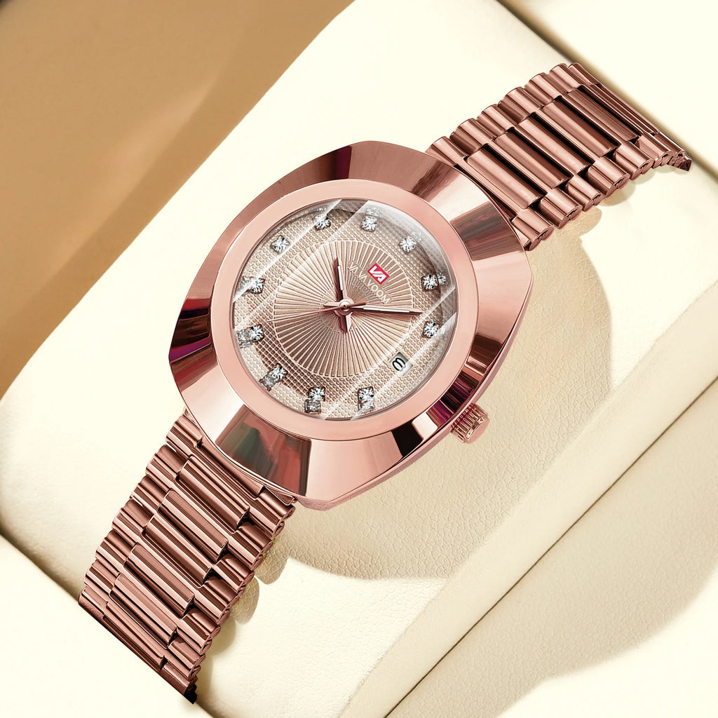 Oval Stainless Steel Women’s Watch – 34mm Gold Diamond Dress for Banquet