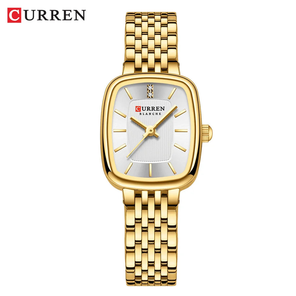 Gold Stainless Steel Quartz Watch – Elegant Square Dial for Business Fashion