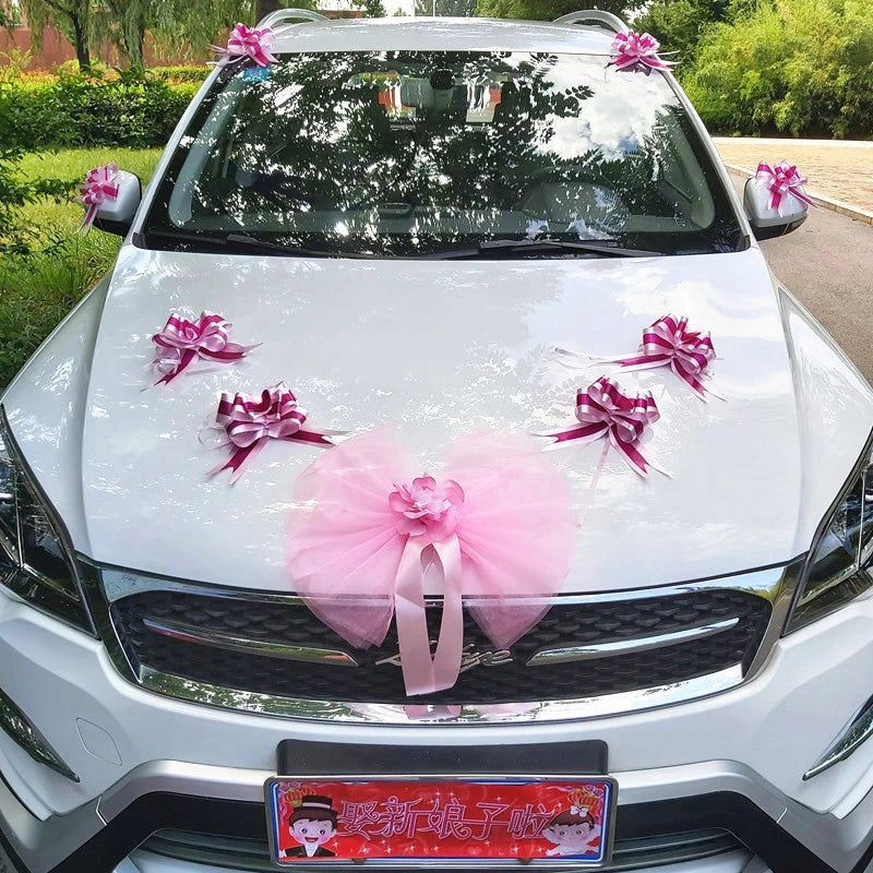 Silk Flower Wedding Car Decoration Kit – Floral Ribbons for Bridal Vehicles