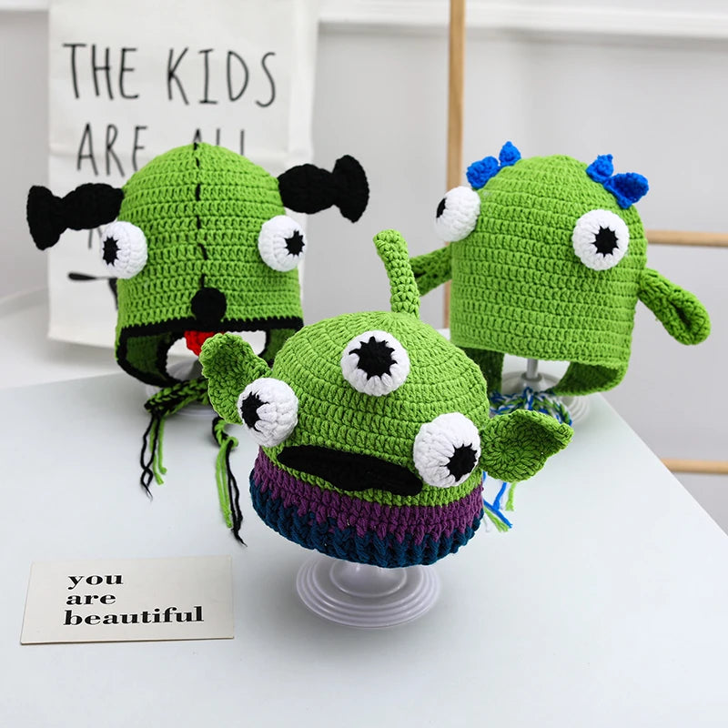 Knitted Monster Balaclava – Green Devil Hat for Halloween Cosplay Costume