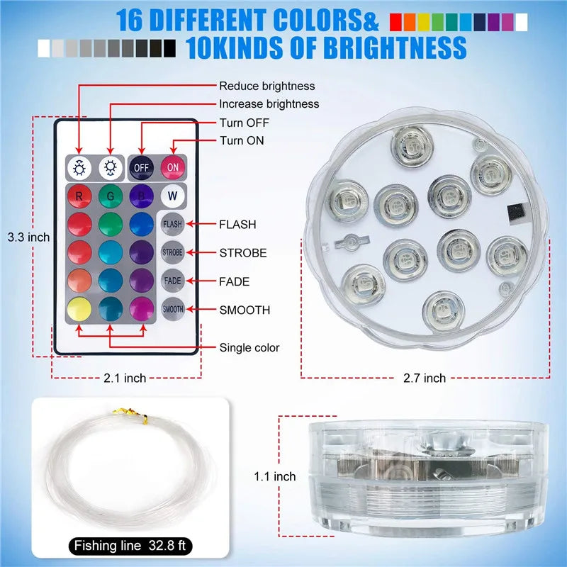 RGB LED Submersible Light – Waterproof Battery Operated Decor for Pool Parties
