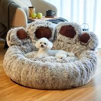 Bear Paw Pet Bed – Fluffy Plush Sofa for Small and Medium Dogs and Cats