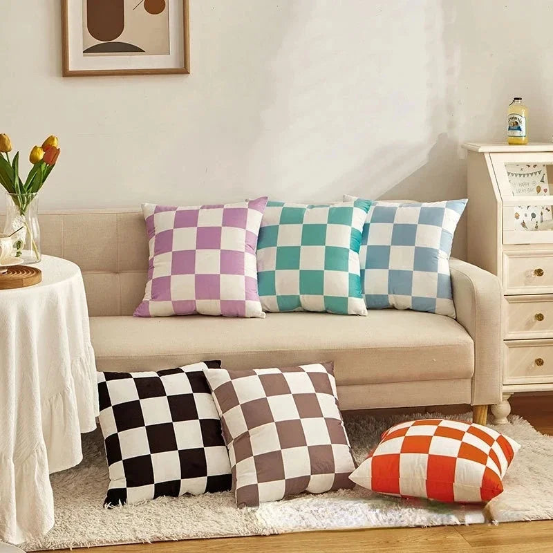 Checkerboard Plaid Cushion Cover – Retro Square Pillowcase for Home Decor