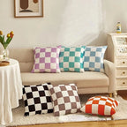 Checkerboard Plaid Cushion Cover – Retro Square Pillowcase for Home Decor