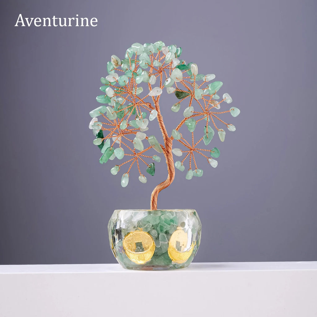 Natural Crystal Tree of Life Ornament – Crushed Stone Decor for Home Office