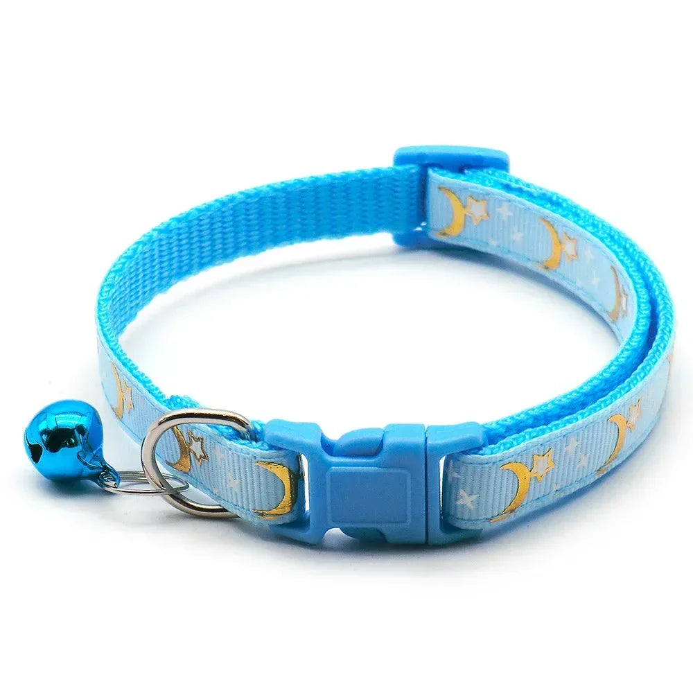 Adjustable Moon Star Dog Collar – Cute Bell Pet Necklace for Small Dogs and Cats