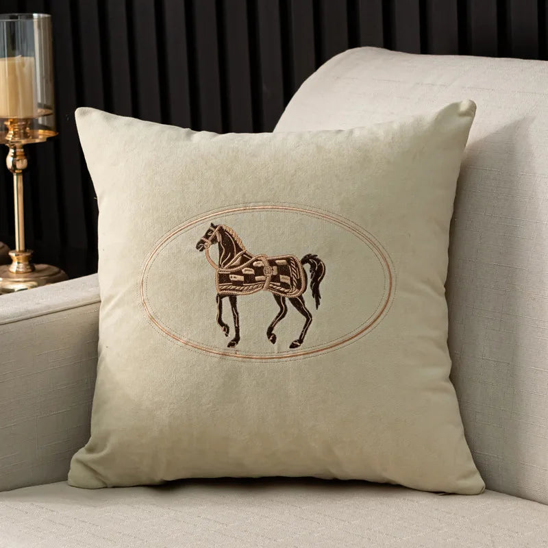 Embroidered Horse Cushion Cover – 45cm Decorative Pillow Case for Home Sofa