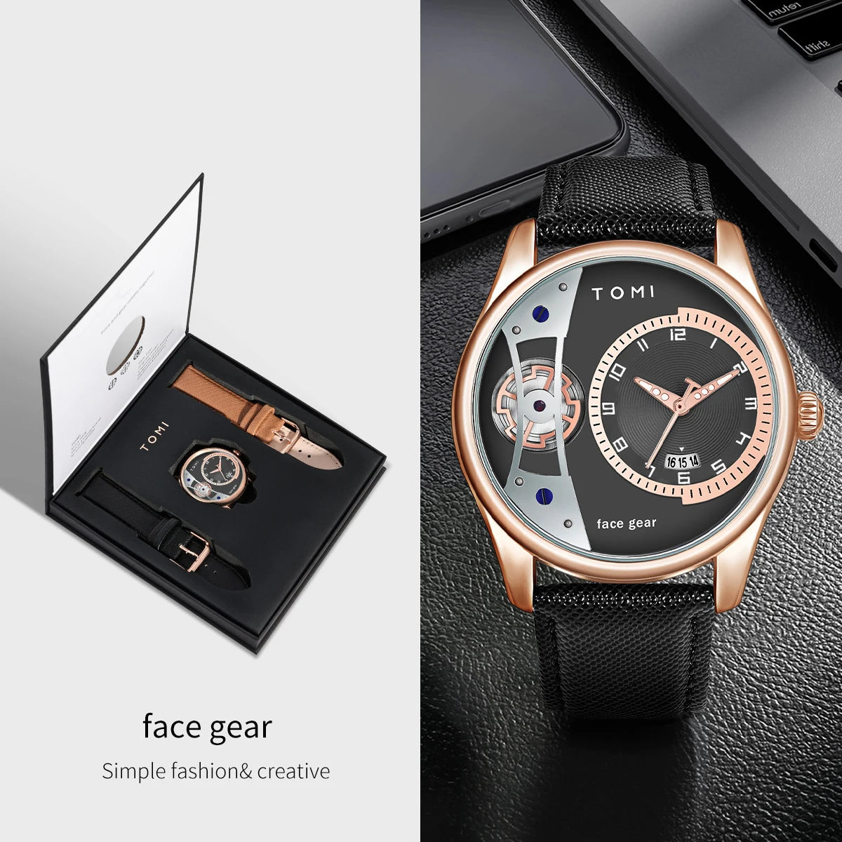 Minimalist Quartz Watch – Luxury Double Strap Set for Business Gift