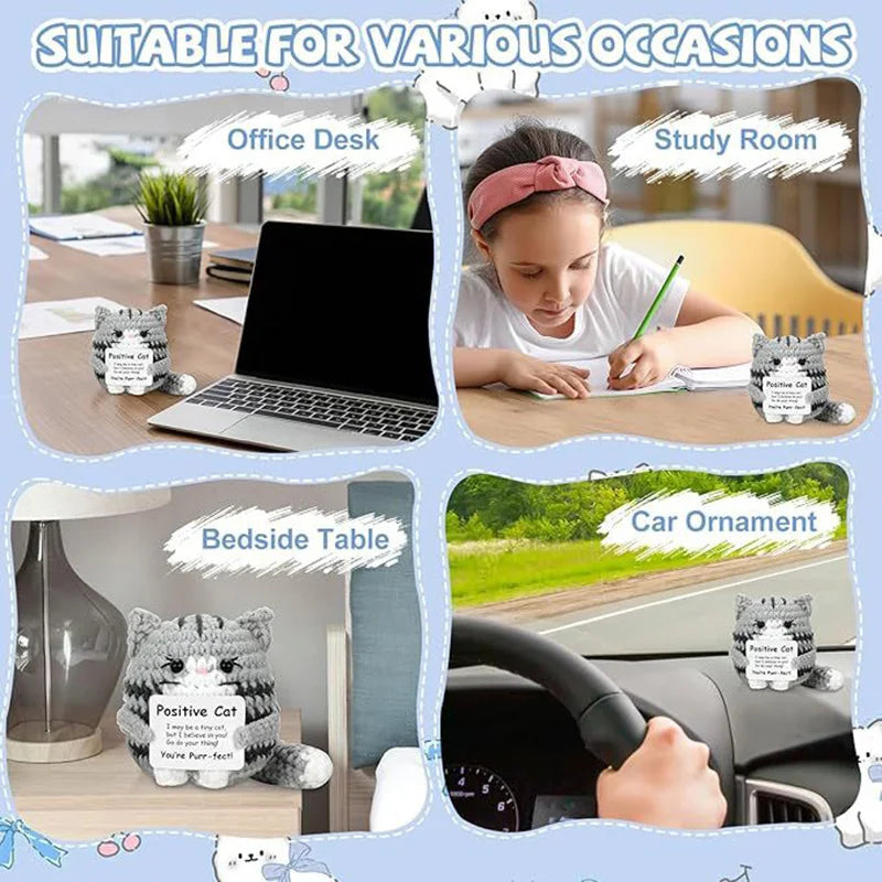 Handmade Crochet Cat Doll – Positive Energy Ornament for Christmas Gifts