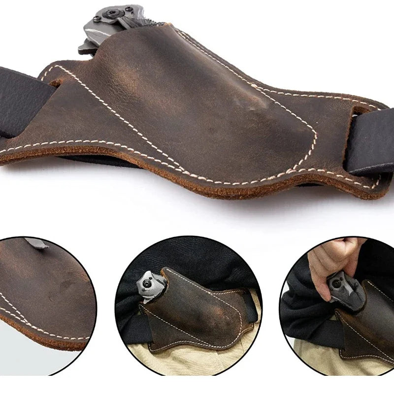PU Leather Folding Knife Sheath – Anti-Scratch Belt Holder for Camping Tools