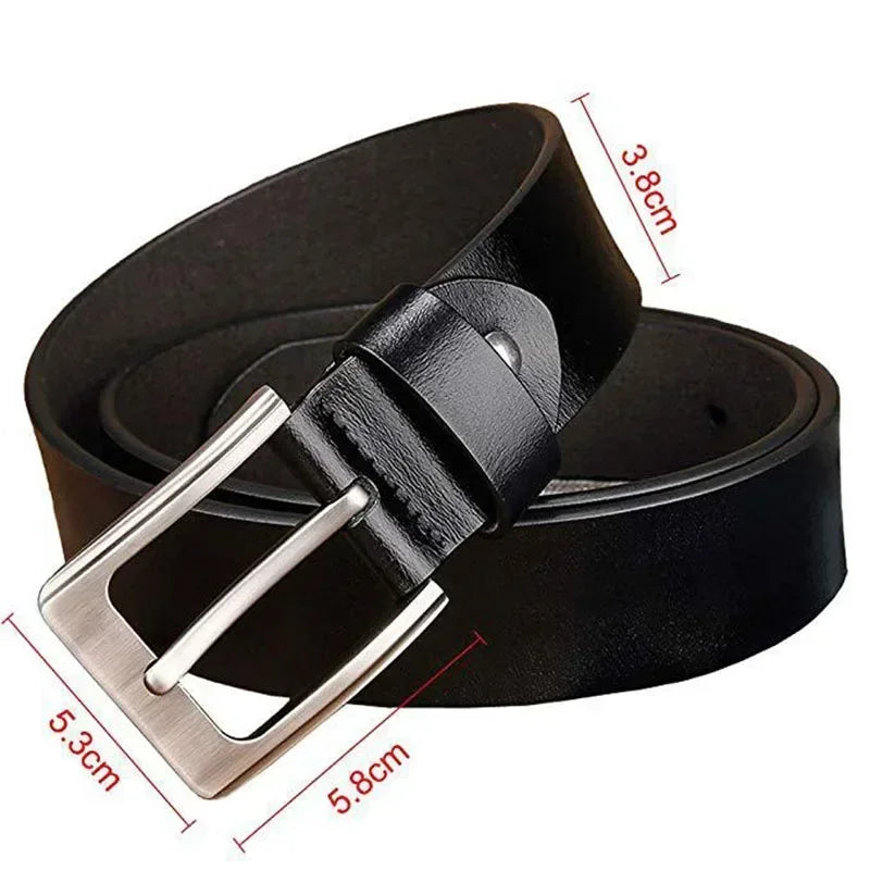 Genuine Leather Mens Belt – Adjustable Luxury Cowskin Strap for Jeans