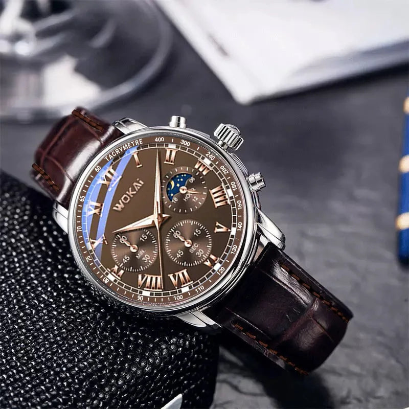 Leather Quartz Men's Watch – Elegant Analog Sport Timepiece for Business