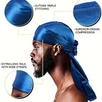 Silky Durag Headwrap – Long Tail Wave Cap for Men Hair Maintenance