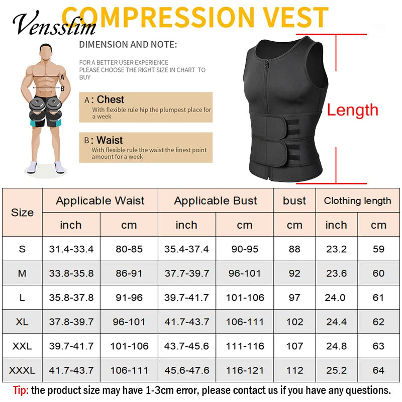 Men Compression Waist Trainer Vest – Slimming Sauna Shirt for Workout Fitness