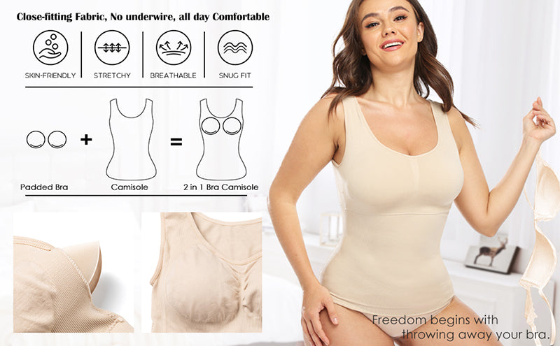 Plus Size Shaper Cami – Built-in Bra Compression Tank for Tummy Control
