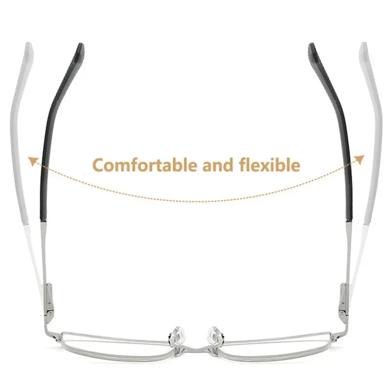 Metal Half-Frame Reading Glasses – Anti-Blue Light Eyewear for Business