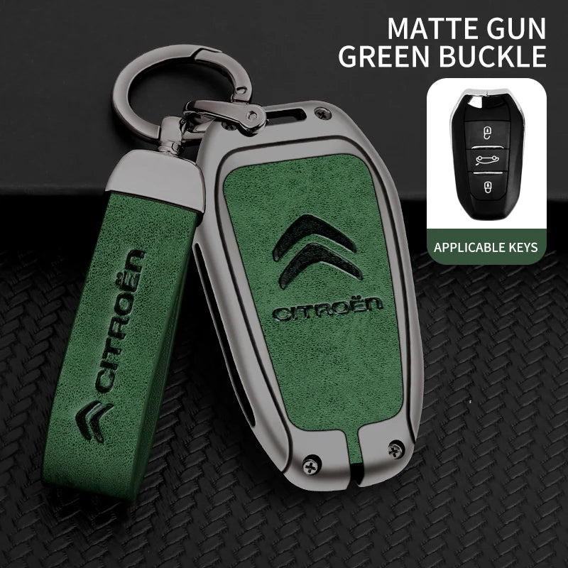 Zinc Alloy Leather Car Key Case – Protective Remote Cover for Citroen Models