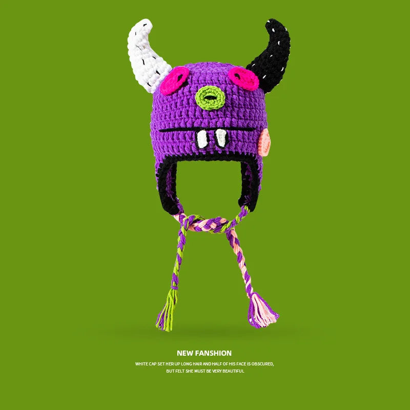 Knitted Monster Balaclava – Green Devil Hat for Halloween Cosplay Costume