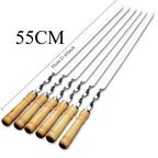 Stainless Steel BBQ Skewers – 55cm Long Handle Grill Sticks for Outdoor Cooking