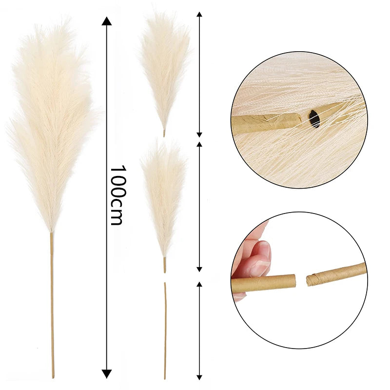 Faux Pampas Grass Decor – 39-inch Fluffy Reed Bouquet for Boho Home Wedding
