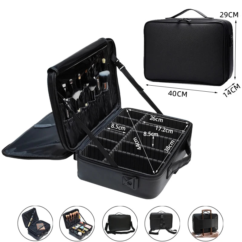 Large PU Leather Makeup Case – Professional Storage for Travel and Cosmetics