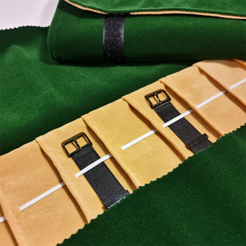 Velvet Watch Roll Bag – Portable Jewelry Organizer for Travel Storage
