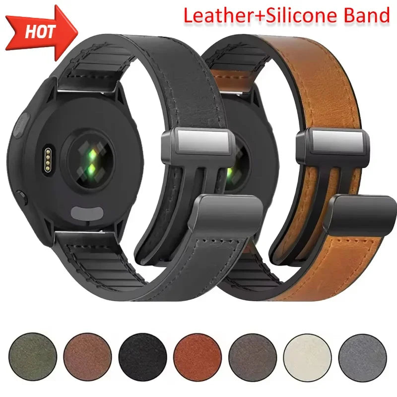 Magnetic Hybrid Watch Band – Leather and Silicone Strap for Garmin Sport