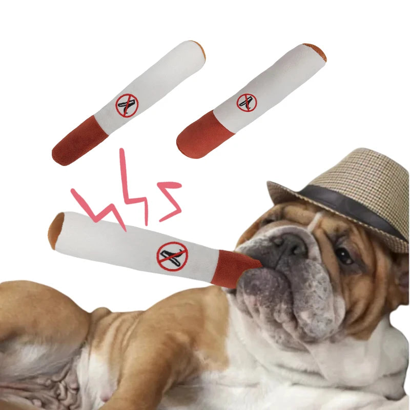 Plush Cigar Dog Toy – Durable Squeaky Chew for Small Breed Puppies