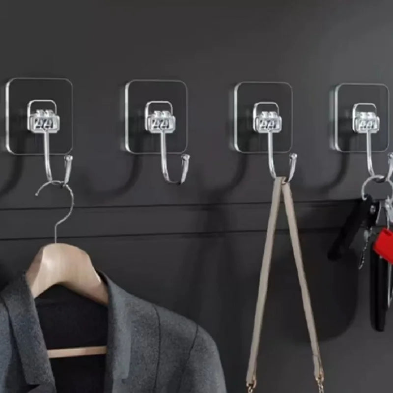 Transparent Adhesive Hooks – Heavy Duty Acrylic for Kitchen and Bathroom Wall