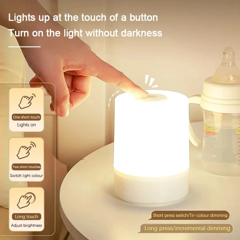 Dimmable Touch Night Lamp – USB Bedside Light for Kids Bedroom Decor