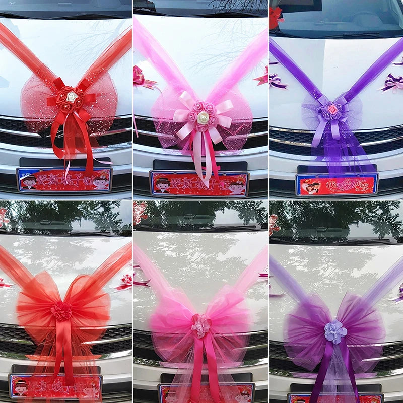 Silk Flower Wedding Car Decoration Kit – Floral Ribbons for Bridal Vehicles