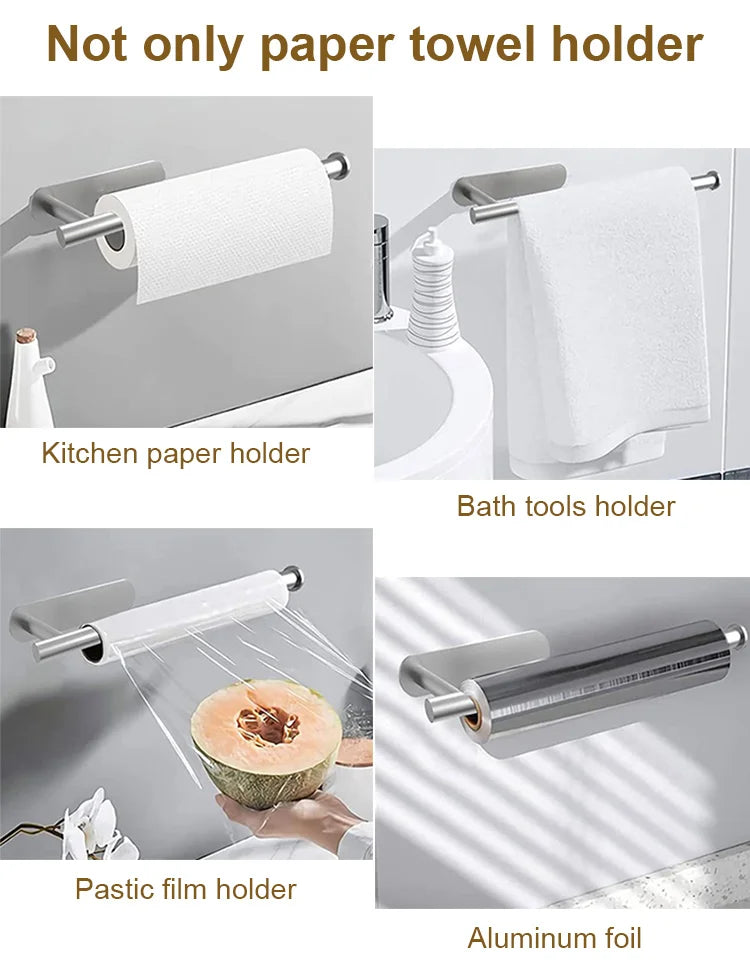 Stainless Steel Paper Towel Holder – Adhesive Wall Mount for Kitchen