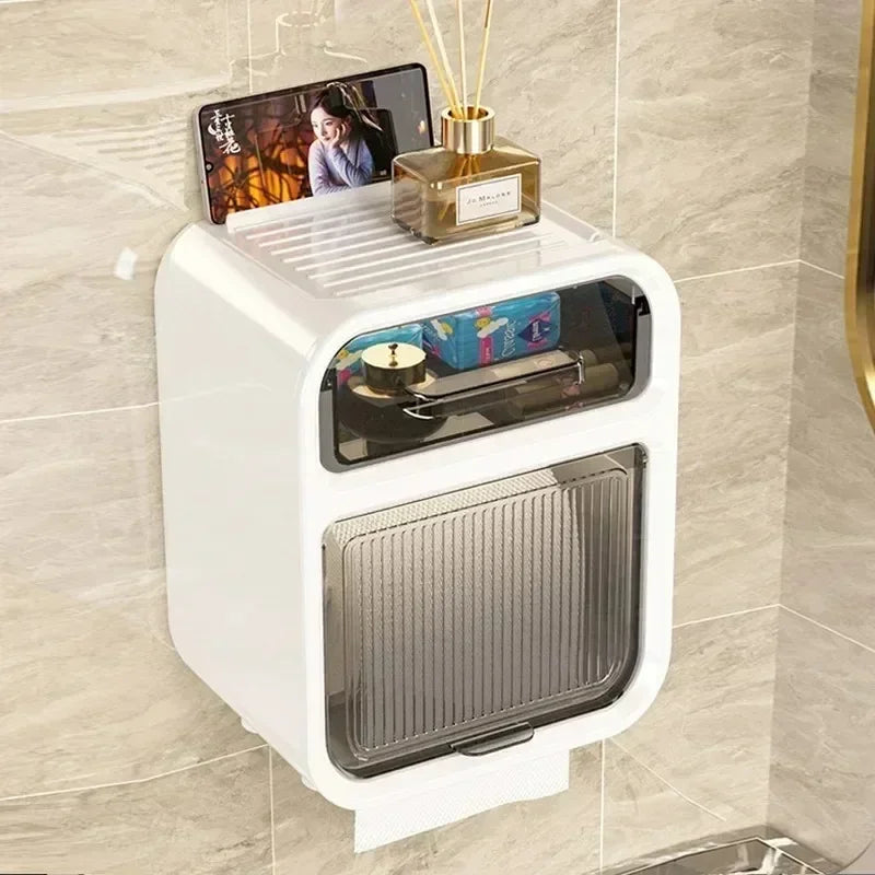 Wall Mounted Toilet Paper Holder – Double Layer Storage for Bathroom Organization