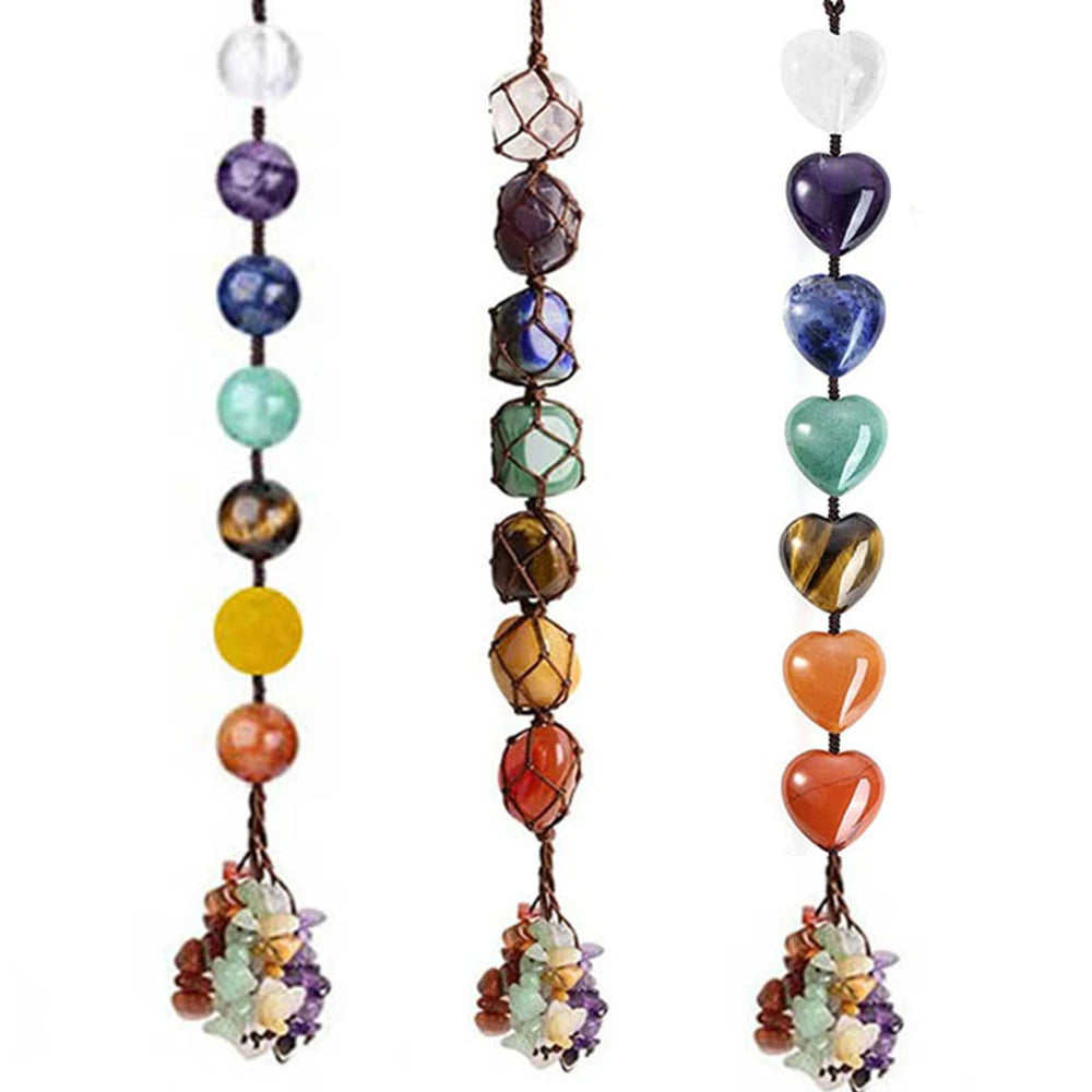 7 Chakras Crystal Hanging Ornament – Natural Stone Decor for Yoga Meditation