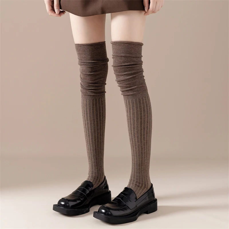 Thigh High Socks – Solid Color Japanese Style for Casual Women Fashion