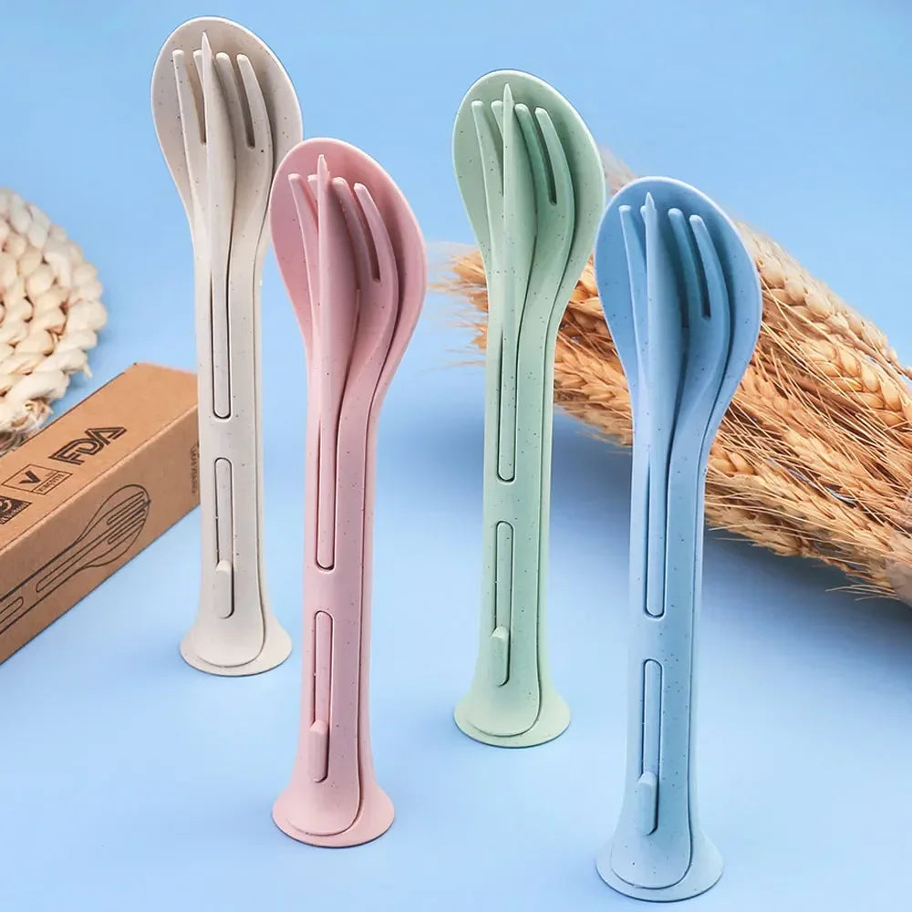 Portable Wheat Straw Cutlery Set – Eco-Friendly Tableware for Camping Travel