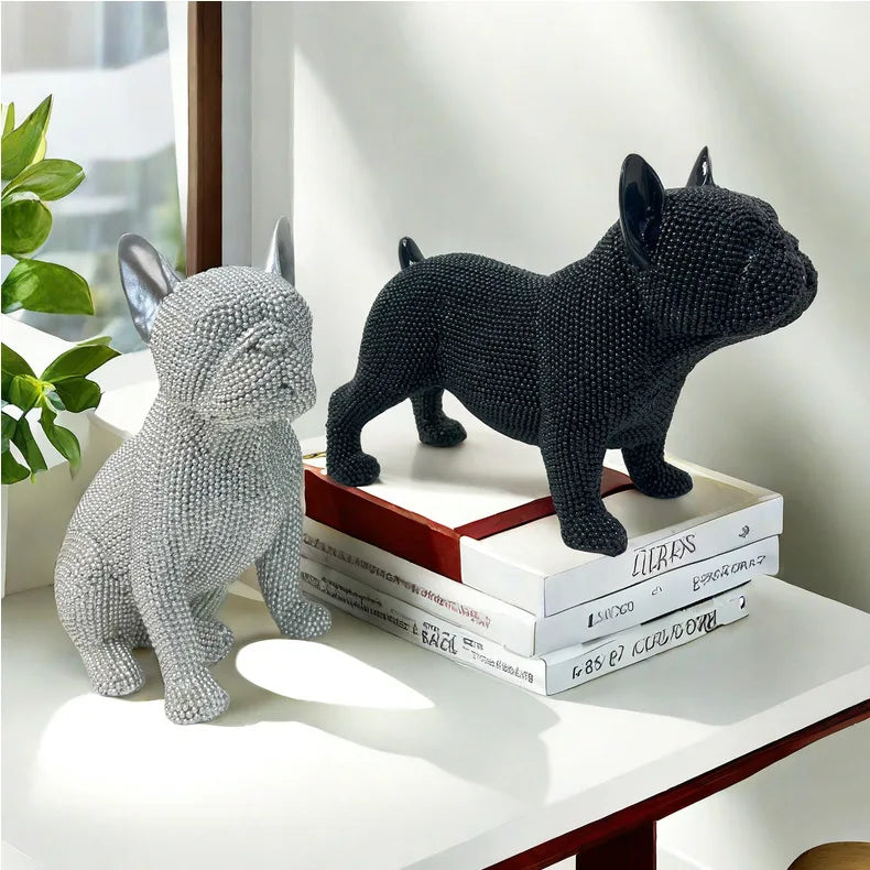 Beaded French Bulldog Resin Statue – Colorful Animal Decor for Home Office