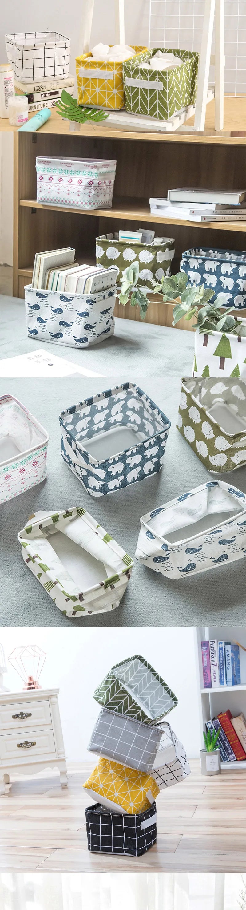 Foldable Cotton Linen Storage Basket – Small Desktop Organizer for Home