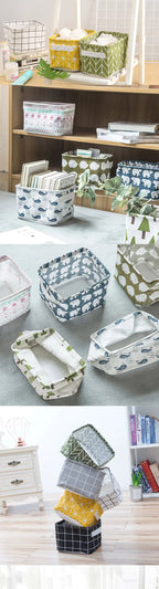 Foldable Cotton Linen Storage Basket – Small Desktop Organizer for Home