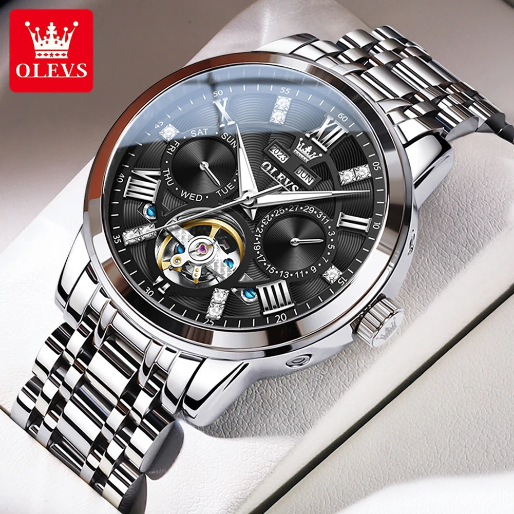 OLEVS Automatic Mechanical Watch – Skeleton Flywheel for Men's Business Wear