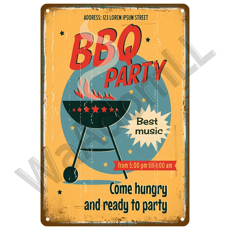 Vintage Metal BBQ Sign – Retro Tin Wall Plaque for Backyard Garden Decor