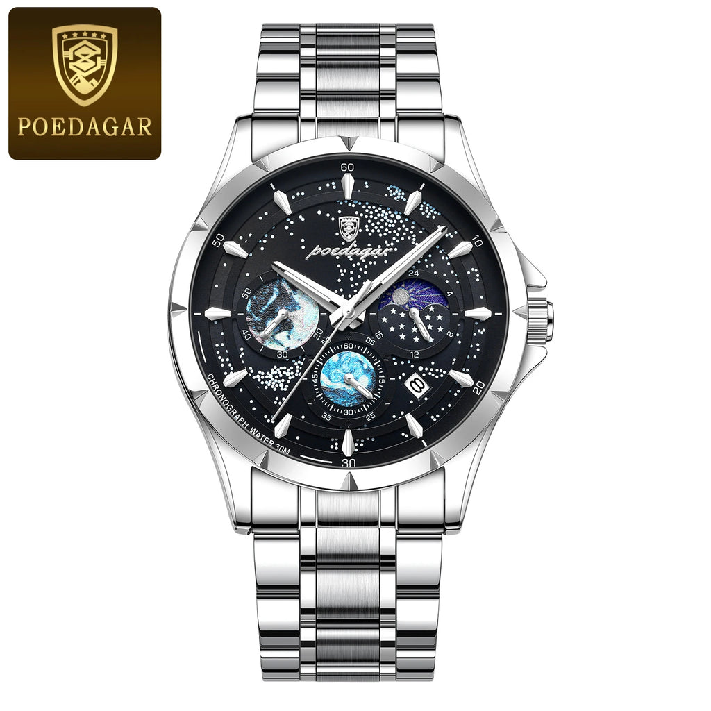 Stainless Steel Quartz Chronograph Watch – Luminous Waterproof Men's Accessory