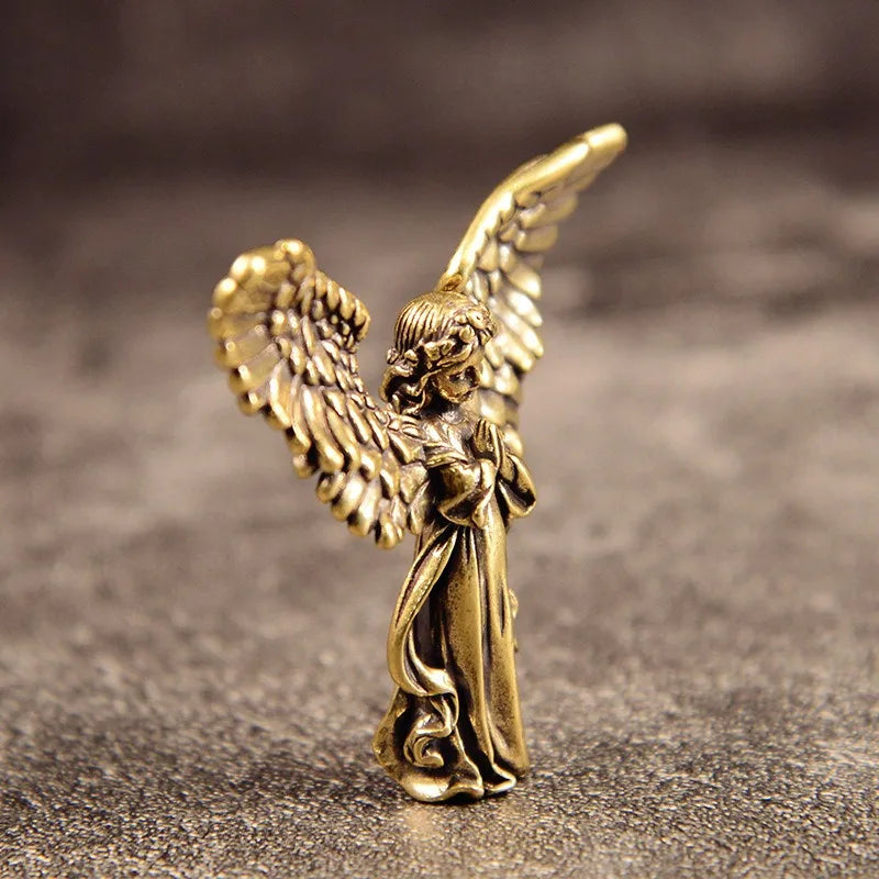 Antique Copper Cupid Statue – Small Brass Angel Figurine for Home Decor